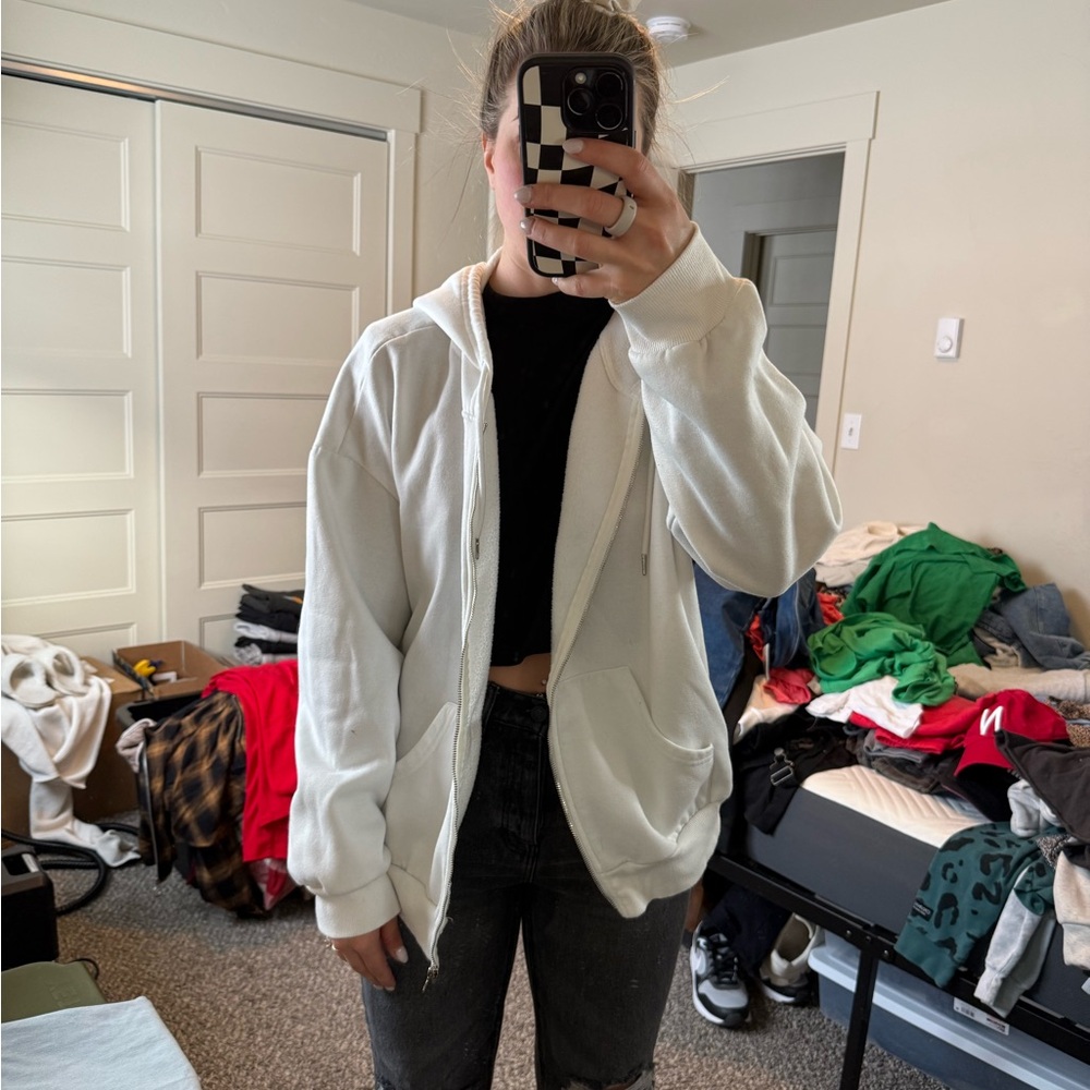 White Zip-Up Hoodie